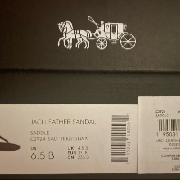 Coach Jaci Logo Leather Sandals Designer 6.5 T strap logo - Picture 3 of 4